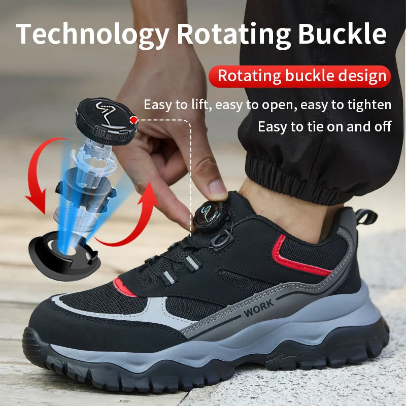 Zapatillas ligeras y transpirables con punta de acero para hombre, calzado de seguridad con protección antigolpes y antiperforación, con botones giratorios.