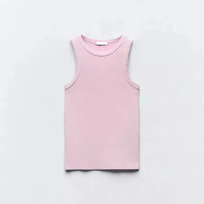 BMURHMZA - Camiseta sin mangas de trabajo retro sencilla con ribete lavado al agua para mujer