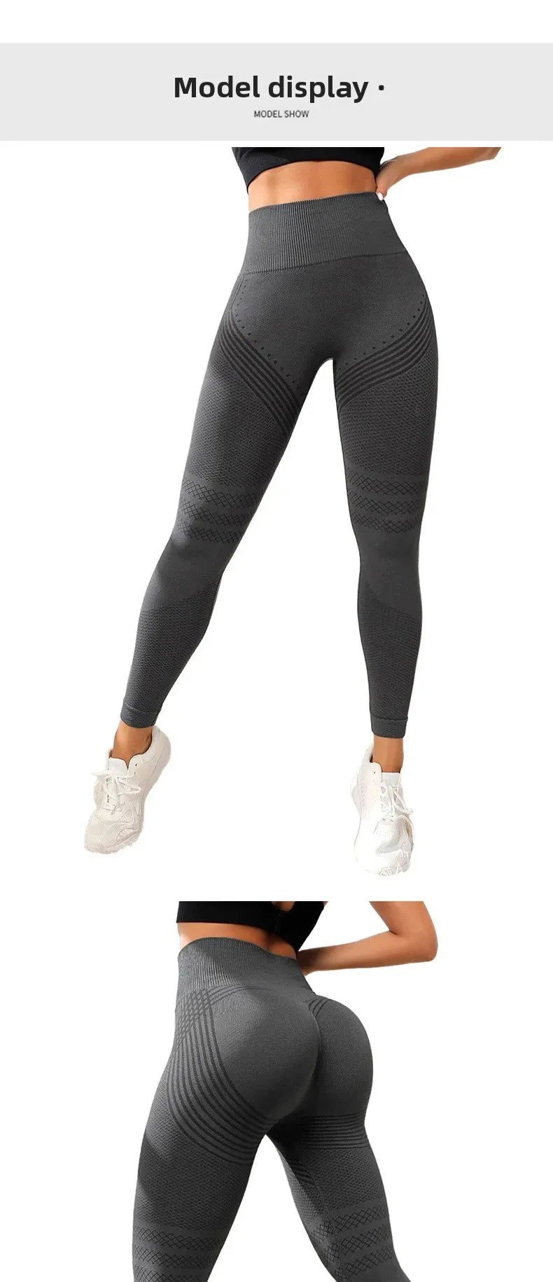 Pantalones de yoga de punto de cintura alta para mujer, pantalones largos de fitness, tejido integrado, banda elástica, pantalones deportivos, populares, efecto melocotón en los glúteos.