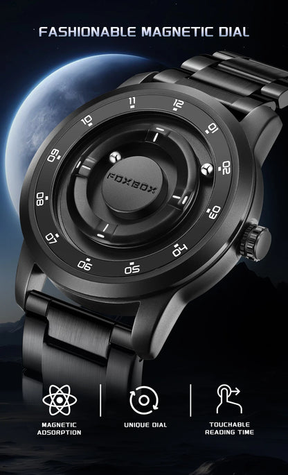 Reloj FOXBOX con diseño de planeta, puntero magnético flotante, rodamiento de bolas libre, creativo, sencillo, resistente al agua, de cuarzo para hombre.