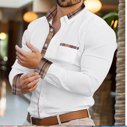 Camisa de hombre con solapa de color a juego, de algodón ramio, de manga larga, cárdigan de hombre, camisa informal holgada de moda para hombre