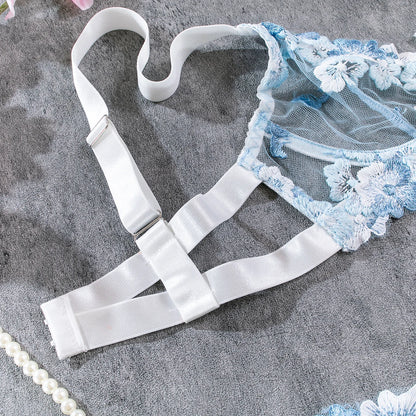 Conjunto de lencería sexy con bordado romántico floral rosa, ropa interior estética de lujo de buena calidad, seductora