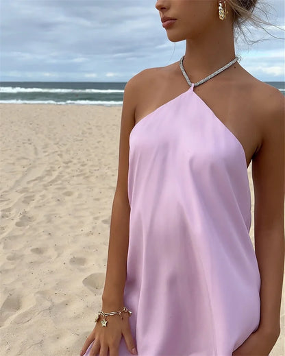 Vestido corto sexy sin espalda con escote halter y hombros descubiertos de Mozision Sparkle para mujer, ideal para el verano. Elegante vestido de fiesta en la playa o club nocturno.