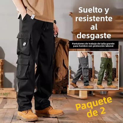 Pantalones de trabajo para hombre de talla grande, modelo 2024, conjunto casual resistente y duradero para la construcción, ideales para el verano. Con puños ajustables.