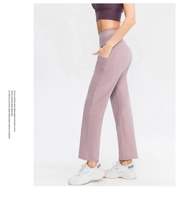 Pantalones deportivos para mujer, estilo casual, para yoga, holgados, de talle alto, elásticos, para entrenamiento físico, rectos, para correr, Yu02334