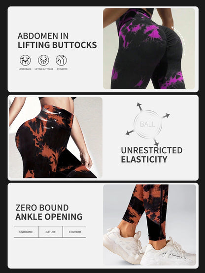 Pantalones de yoga con estampado floral fragmentado y teñido anudado, absorben el sudor, cintura alta, ajustados, levantan la cadera, pantalones deportivos para correr.