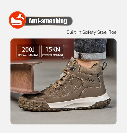 Zapatos de seguridad para hombre, de caña alta, cómodos, con suela blanda, antiimpactos y resistentes a perforaciones, botas de trabajo para obras de construcción.