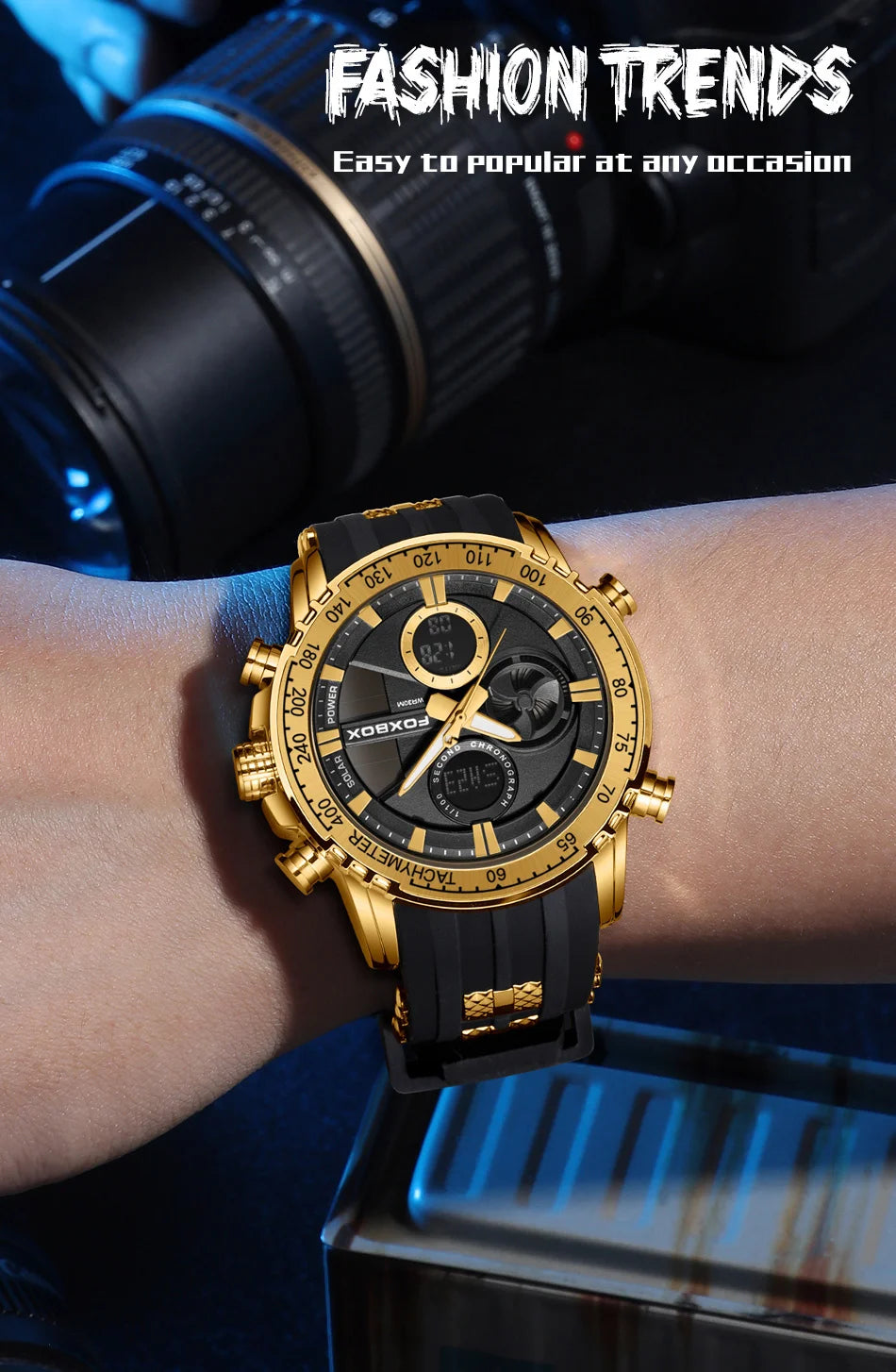 Nuevo reloj cronógrafo deportivo informal para hombre, con correa de silicona, de cuarzo, con esfera grande y punteros luminosos, resistente al agua