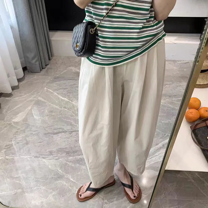 Pantalones de maternidad de primavera y otoño, nuevos, de talla grande, de trabajo, de pierna ancha, holgados, finos, de ocio, de nueve minutos, ropa de maternidad