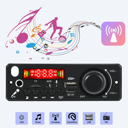 Módulo de radio FM para coche con amplificador de 6 W, CC 5 V, compatible con Bluetooth 5.0, módulo de audio TF, USB, reproductor de MP3, llamadas manos libres con control remoto