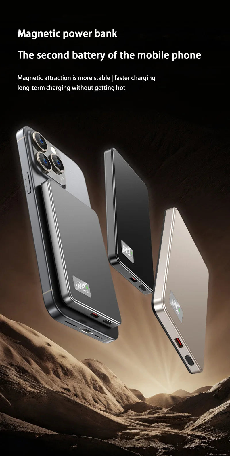 Batería externa magnética portátil Lenovo de 500.000 mAh, inalámbrica, PD22,5 W, carga rápida, compatible con Magsafe para iPhone y Samsung.