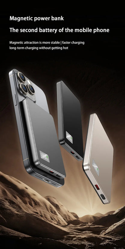 Batería externa magnética portátil Lenovo de 500.000 mAh, inalámbrica, PD22,5 W, carga rápida, compatible con Magsafe para iPhone y Samsung.