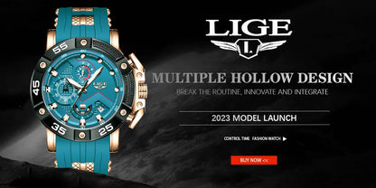 Relojes LIGE para hombre, marca superior, lujo, esfera grande, silicona, militar, deportivo, impermeable, cuarzo, para hombre, Relogio Masculino.