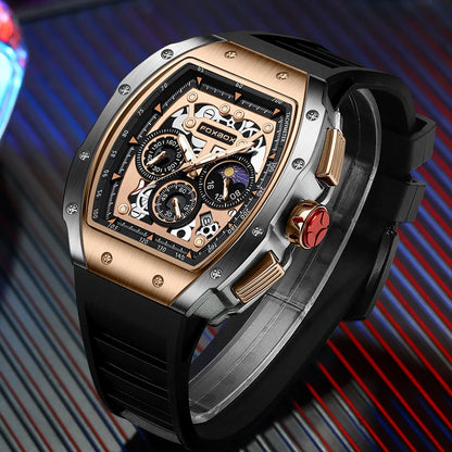 Reloj de moda marca Foxbox para hombre, de lujo, deportivo, de silicona, de cuarzo, resistente al agua, cronógrafo, de pulsera