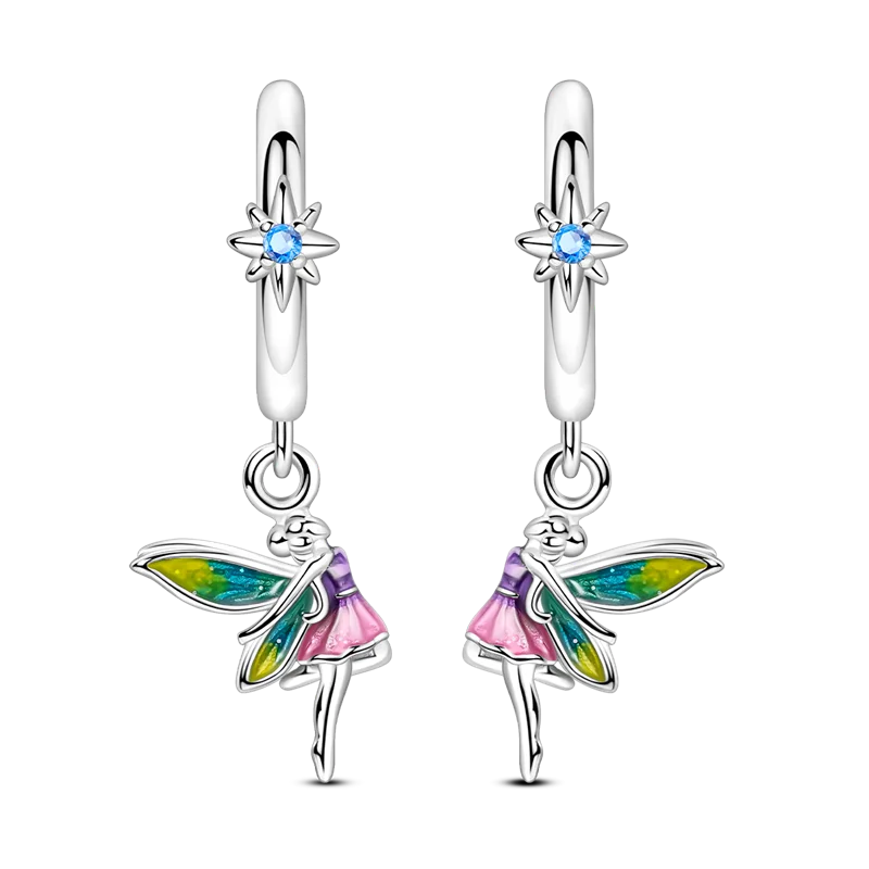 Pendientes brillantes de plata de ley S925 para mujer, con circonitas de colores, diseño de insecto, ideal como regalo de aniversario de boda.