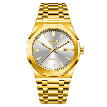 Reloj para hombre LIGE, resistente al agua, de acero inoxidable, luminoso, de negocios, de cuarzo, de moda, con calendario
