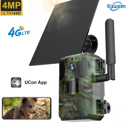 Cámara de rastreo 4G LTE con energía solar, 4MP, PIR, visión nocturna activada por movimiento, inalámbrica, celular, para caza de fauna silvestre Ucon