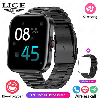 LIGE - Reloj inteligente para hombre, pantalla de 1,91 pulgadas, Bluetooth, llamadas, más de 100 modos deportivos, monitorización del sueño, resistente al agua, para mujer (regalo 2025)