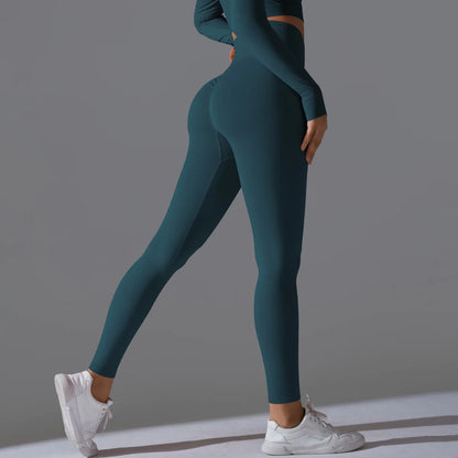 Leggings deportivos de yoga para mujer, sin costuras, cintura alta, elásticos, color sólido, para gimnasio, correr, secado rápido, realce y efecto moldeador.