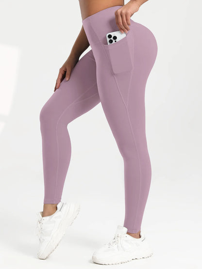 Leggings de yoga para mujer, 2 unidades, con bolsillos, color liso, para gimnasio, actividades al aire libre, cintura alta, ajustados, pantalones deportivos para correr.