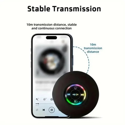 Mini altavoz portátil de audio con Bluetooth, IPX4, resistente al agua, con luces LED para baño y exterior, con ventosa grande que se puede adsorber en la pared.