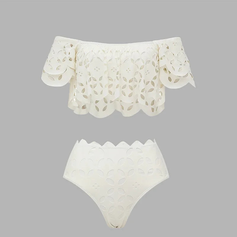 Flaxmaker - Traje de baño de bikini sexy sin tirantes y ahuecado para mujer, chaleco liso sin mangas, falda recta, conjunto informal elegante de verano para mujer