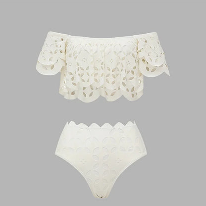 Flaxmaker - Traje de baño de bikini sexy sin tirantes y ahuecado para mujer, chaleco liso sin mangas, falda recta, conjunto informal elegante de verano para mujer