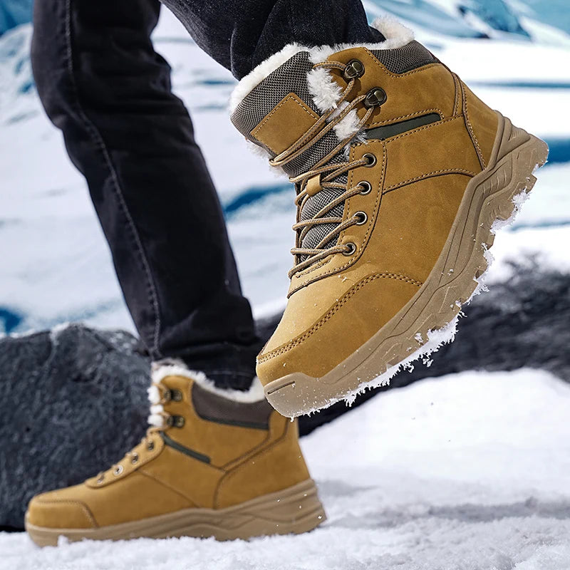Botas de nieve para hombre, informales, de invierno, con plataforma, antideslizantes, cálidas, de piel, para combate, senderismo, motociclismo, exteriores