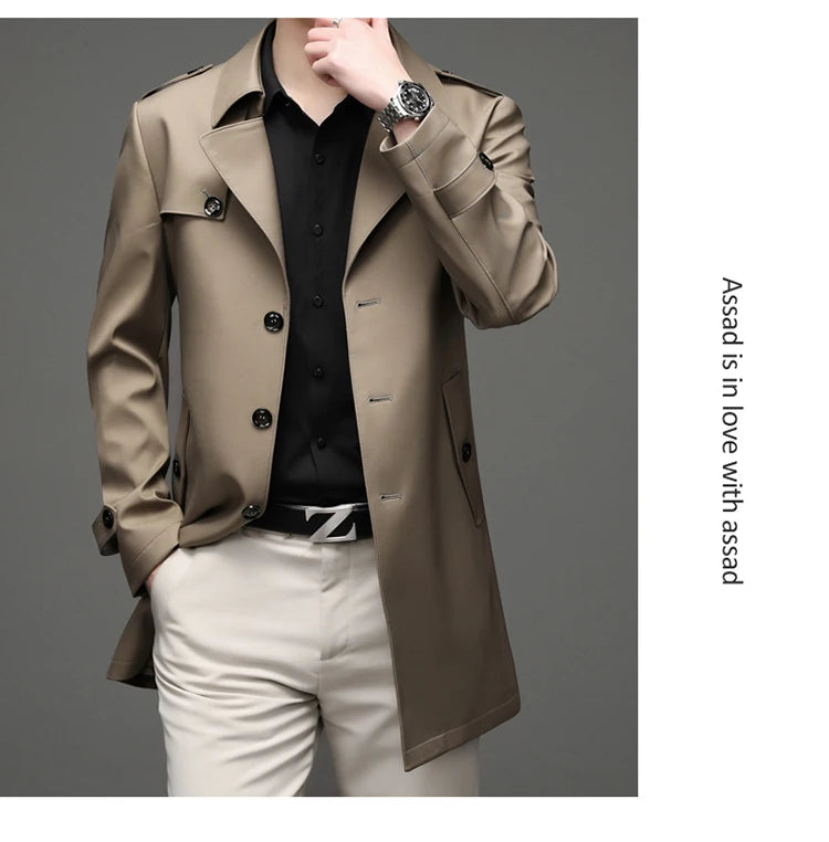 Gabardina de hombre, estilo casual o de negocios, ideal para otoño. Chaqueta larga estilo británico, versátil y con cuello de traje. Nueva prenda urbana.