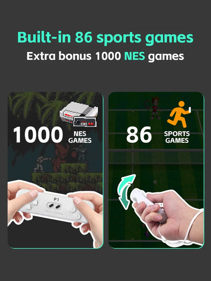 Juego retro con controlador inalámbrico de 2.4G, consola de juegos clásica con detección de movimiento 4k, videojuego integrado con 1000 juegos de NES.