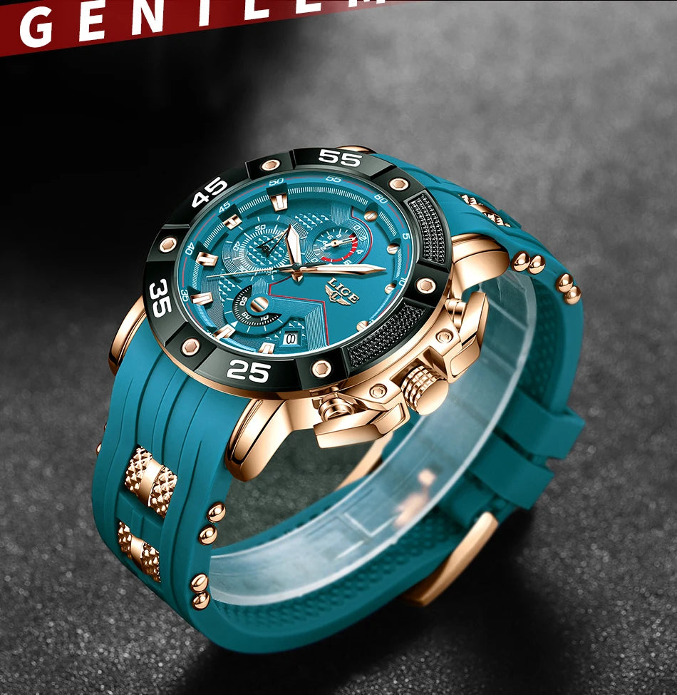 Relojes LIGE para hombre, marca superior, lujo, esfera grande, silicona, militar, deportivo, impermeable, cuarzo, para hombre, Relogio Masculino.