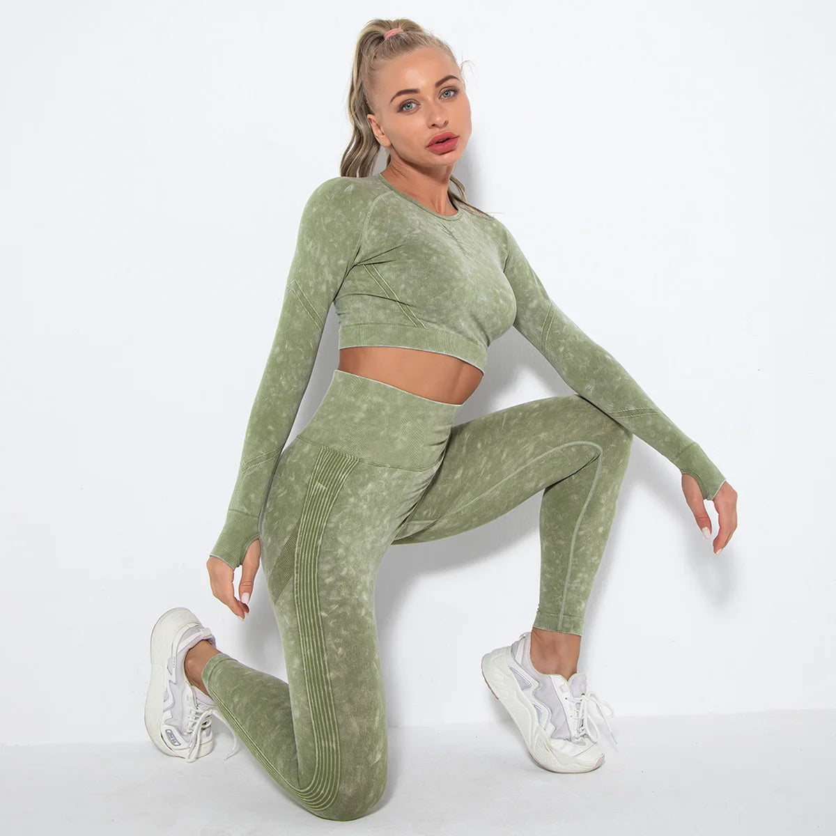 Conjunto de gimnasio con top corto sin costuras para mujer, conjunto de entrenamiento de yoga, ropa deportiva, leggings push up, chándal