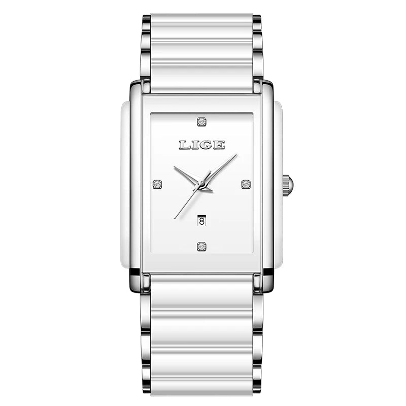 Relojes de mujer LIGE de lujo, elegantes relojes de pulsera de cuarzo de cerámica, impermeables, con fecha, a la moda, regalo para damas, Relojs Mujer + Caja