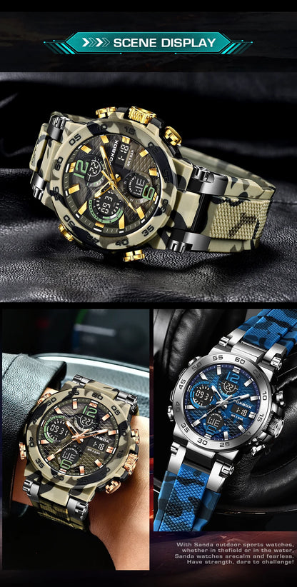 FOXBOX Reloj digital a prueba de golpes para hombre, estilo militar, camuflaje, resistente al agua hasta 5 ATM, relojes electrónicos a prueba de golpes, estilo táctico.