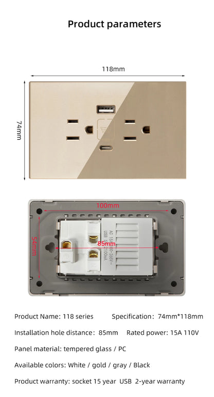 Adaptador de enchufe para electrodomésticos inteligentes Herepow Thailand, enchufe de pared USB doble estándar americano tipo C de 3,1 A con carga rápida.