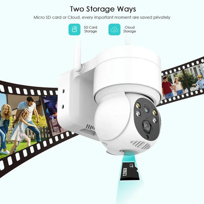 Cámara de seguridad exterior inalámbrica IP de 4 MP con alimentación solar, WiFi, batería de 7800 mAh, detección humana PIR y visión nocturna.