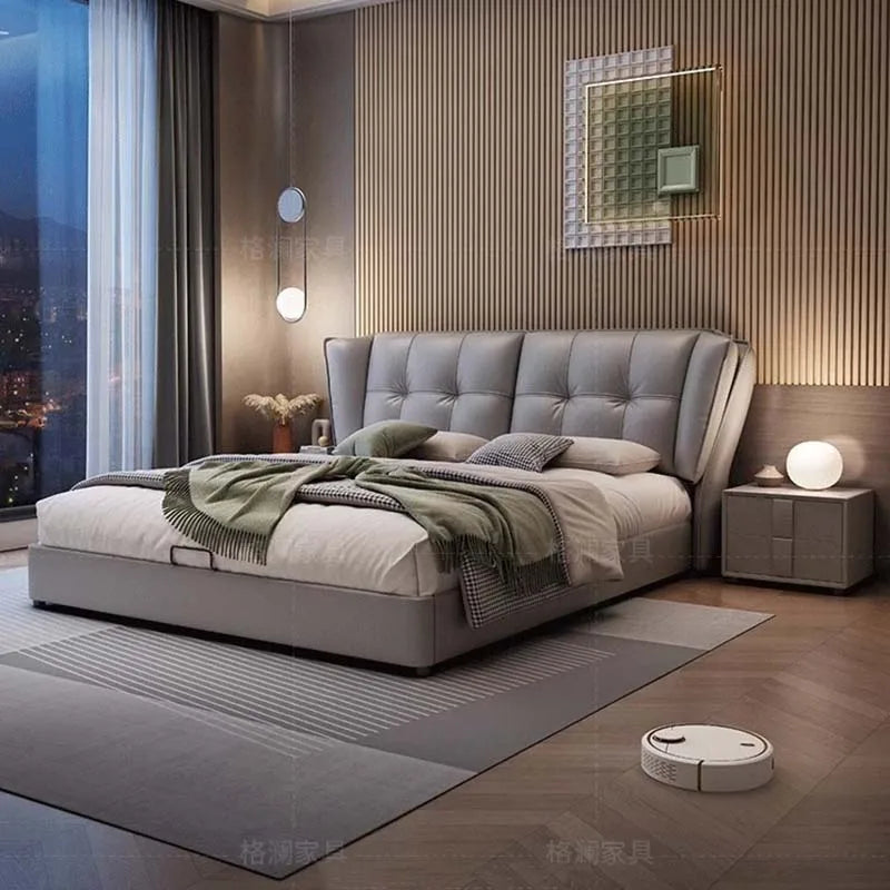 Cama minimalista europea con almacenamiento de madera, moderna y multifuncional, tamaño king, para sala de estar, de lujo, decoración de habitación