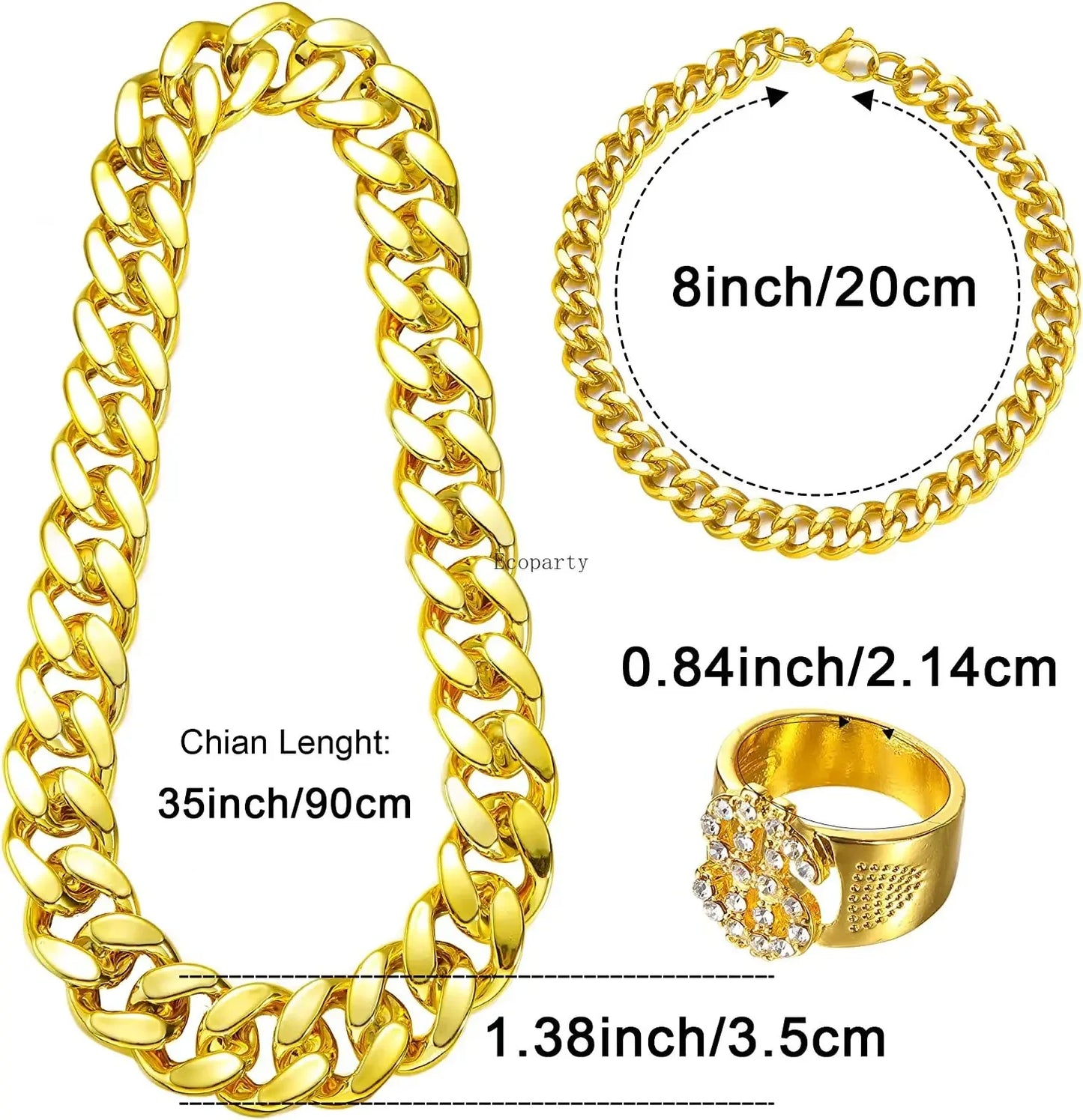 Disfraces de los 80 y 90: Hip Hop de los 90, disfraces de los 80 y 90 para hombres y mujeres, atuendo de los 90 para hombres, cadena de oro falsa, accesorios de los 80, Ecoparty