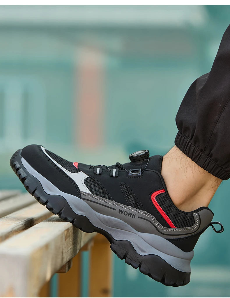Zapatillas ligeras y transpirables con punta de acero para hombre, calzado de seguridad con protección antigolpes y antiperforación, con botones giratorios.