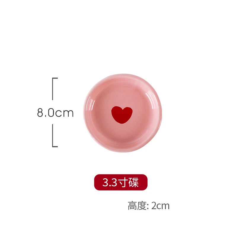 Ensaladera con diseño de corazón rosa, plato de cerámica, taza de café, tazón de postre para niños, platos de cena bonitos para el hogar, vajilla de restaurante