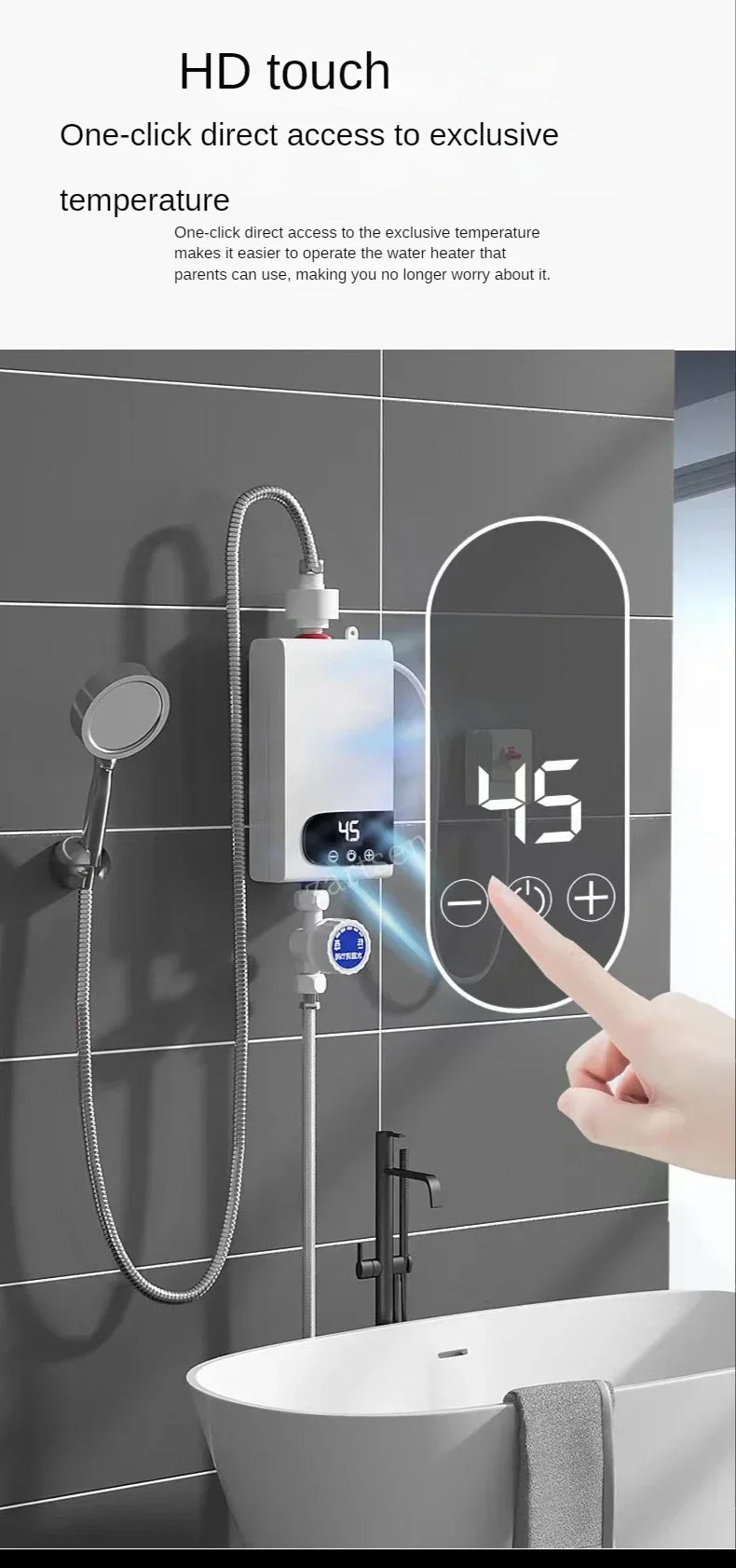 Calentador de agua instantáneo sin tanque 220v con termostato, calentador de inducción, calentadores eléctricos táctiles inteligentes para ducha