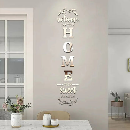 Pegatina de pared con espejo 3D con logotipo familiar para el hogar, decoración de entrada, sala de estar, dormitorio, fondo de pared, bricolaje