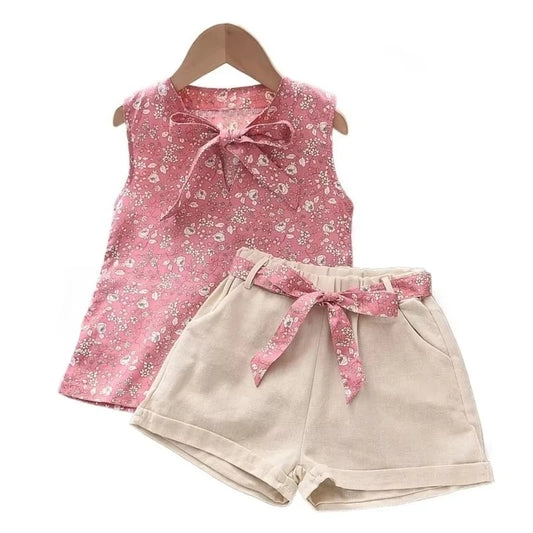 Ropa de verano para niñas pequeñas, chaleco sin mangas y pantalones cortos, conjunto de 2 piezas, disfraz de moda infantil, chándales para niños