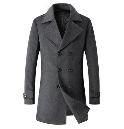 Abrigo cruzado para hombre, estilo marinero, chaqueta de lana, solapa larga, gabardina, cortavientos de invierno, moda masculina