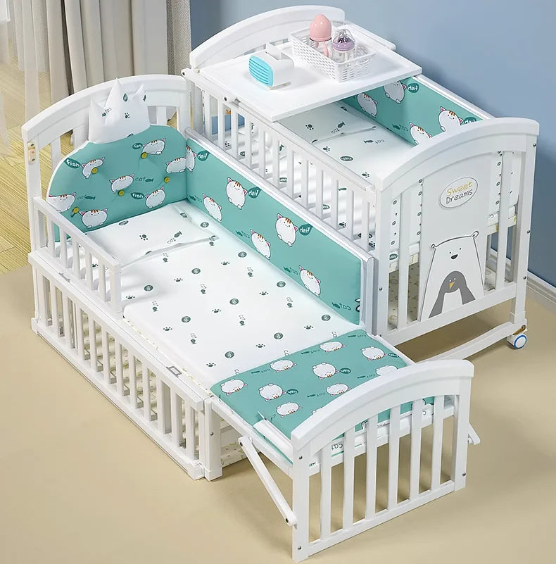 Cama blanca para niñas al por mayor, muebles de dormitorio para bebés, cama multifuncional de madera para bebés con cambiador de pañales, cama para bebés