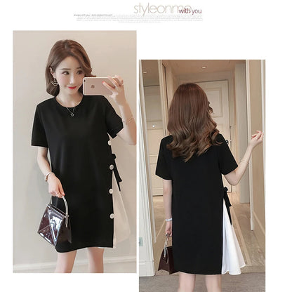 Vestido de maternidad para embarazadas, ropa informal de retazos, camiseta holgada de manga larga, tops de fotografía, ropa, falda