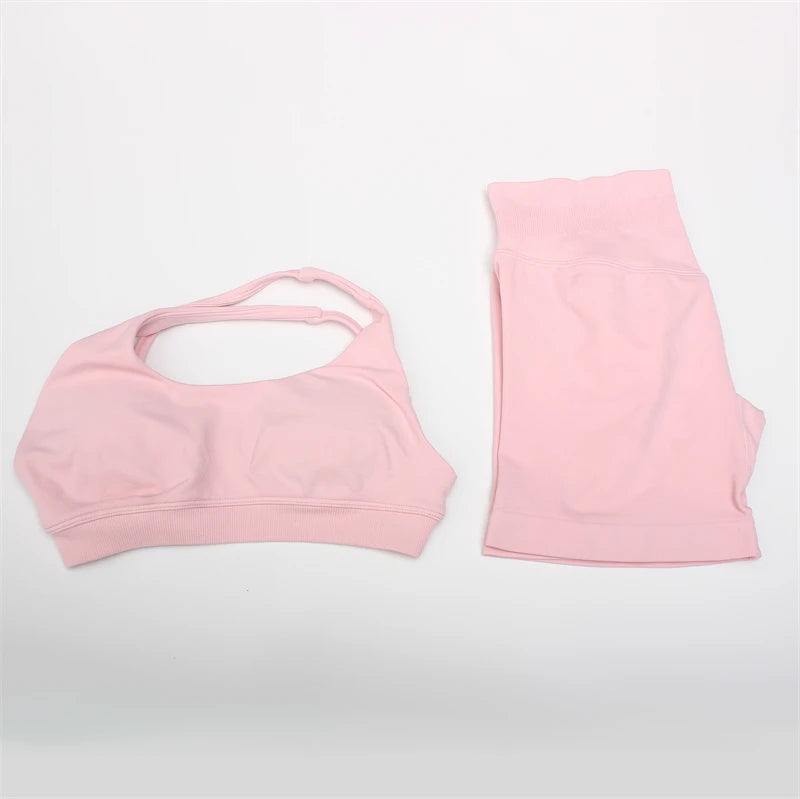Women's Electric Blue Blossom High Stretch Top Sports Bra Shorts Set Comfortable Gym Workout Yoga Active Wear Impact Outfit