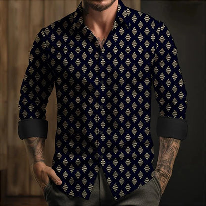Camisa de manga larga para hombre con estampado de lunares, solapa y botones. Estilo veraniego informal, ideal para la moda hawaiana.