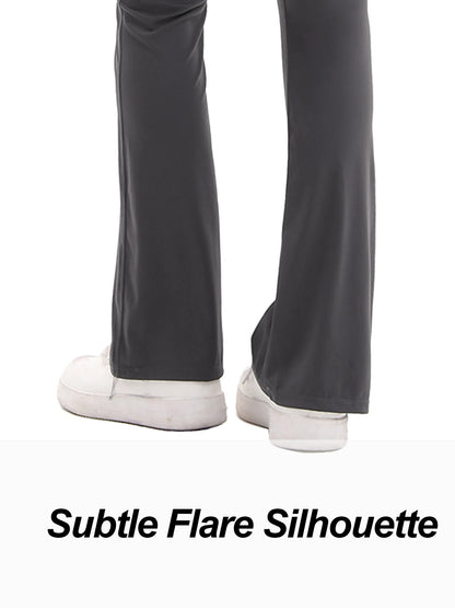 Conjunto de Yoga de 2 Piezas con Volantes para Mujer, Cintura Alta, Control de Abdomen, Pantalones Acampanados, Top de Manga Larga, Ropa Deportiva para Gimnasio, Correr, Clásico, Gris Oscuro