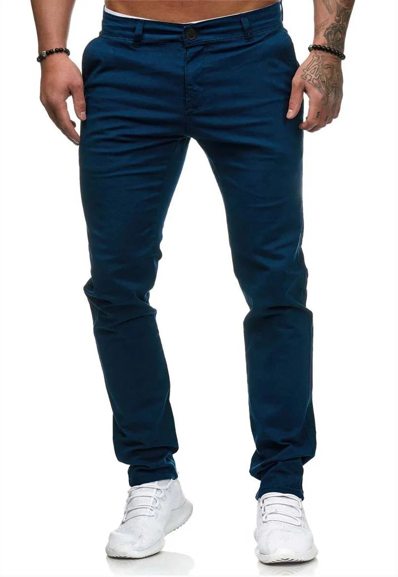 Pantalones casuales para hombre, estilo lápiz con patchwork, corte ajustado, largo hasta el tobillo, cierre de cremallera, bolsillos casuales, cintura media, color liso 2025
